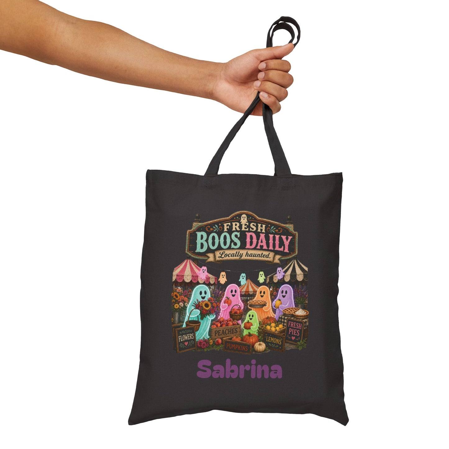Fresh Boos Daily ghost market Tote Bag | Halloween trick-or-treat canvas tote