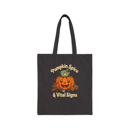 Pumpkin Spice and Vital Signs Tote Bag, Halloween Gift, Fall Accessory, Eco-Friendly Shopping Bag, Personalized Canvas Bag, Nurses Tote