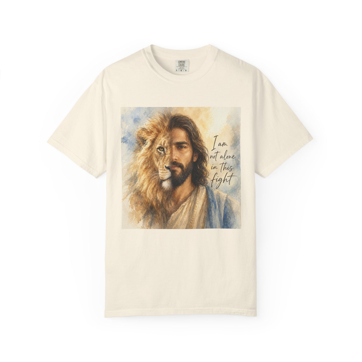 Jesus Lion Graphic T-Shirt — "I Am Not Alone in This Fight" Christian Faith Tee