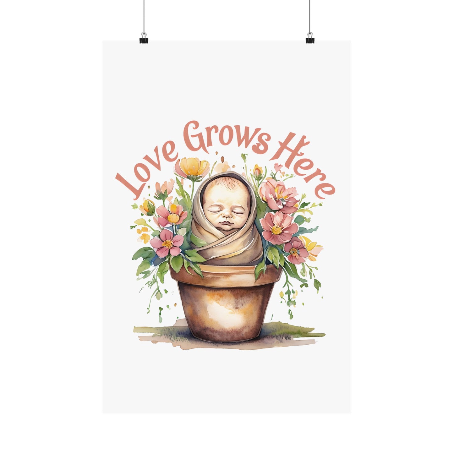 Love Grows Here Wall Art, Floral Nursery Print, Baby Shower Decor, Inspirational Poster, New Parent Gift, Home Decor, NICU Wall Art