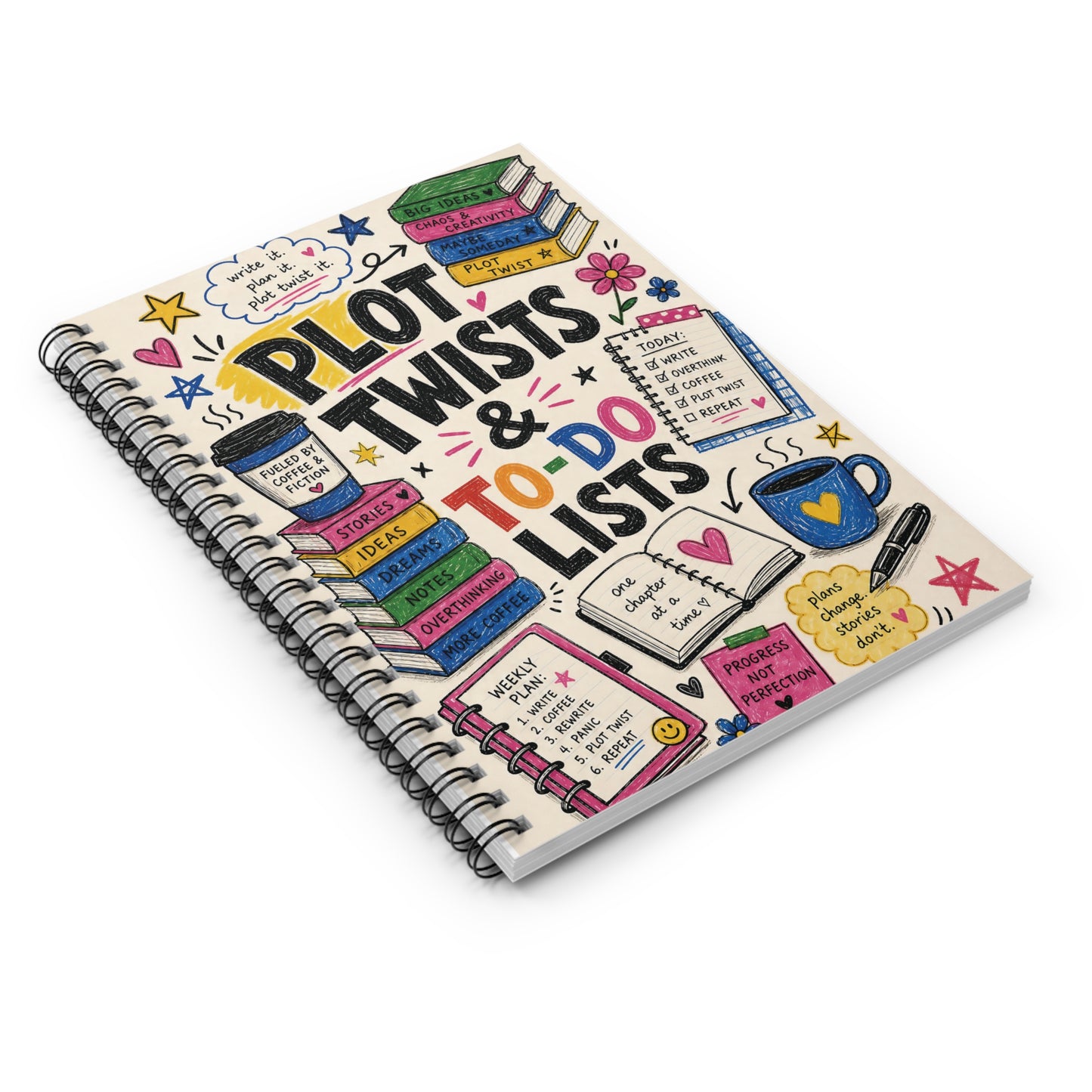 Plot Twists & To-Do Lists Spiral Notebook | Ruled Journal