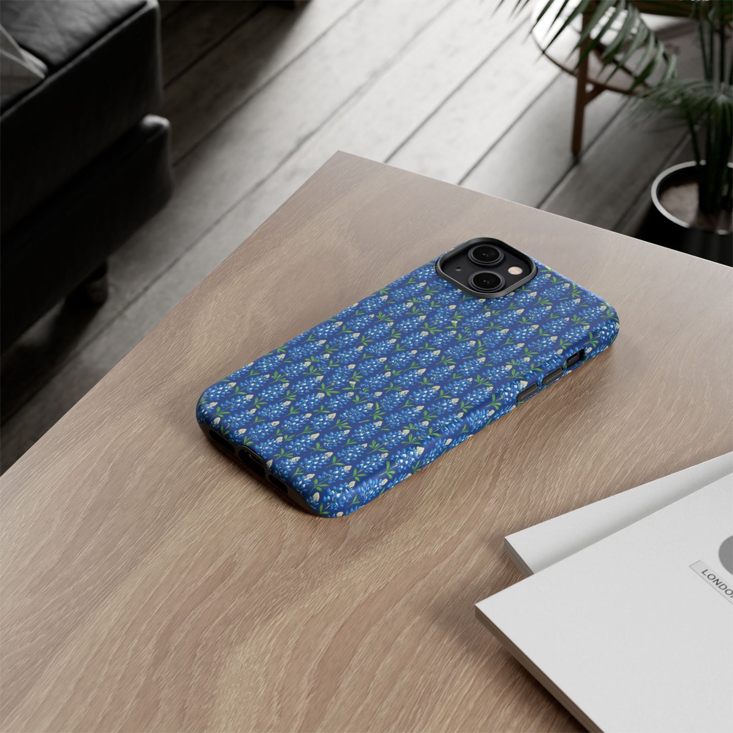 Phone Case, Texas Bluebonnet Tough Case, Navy Floral Phone Cover, Protective iPhone Case, Samsung Galaxy Case, Texas Wildflower Gift