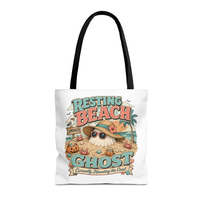 Resting Beach Ghost Tote Bag | Cute Halloween Beach Ghost Illustration