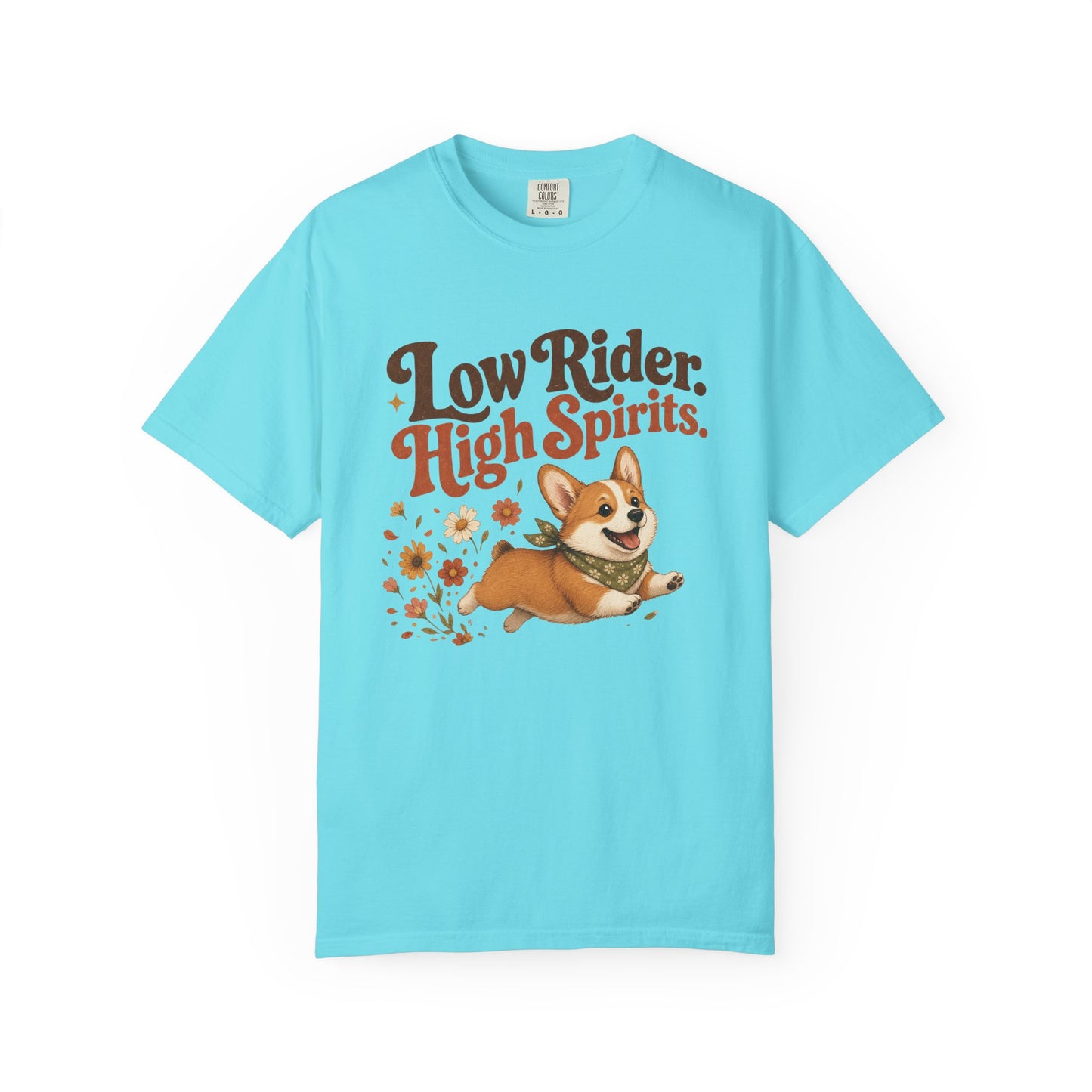 Low Rider High Spirits Corgi T-Shirt | Running Corgi Illustration, Autumn Leaves
