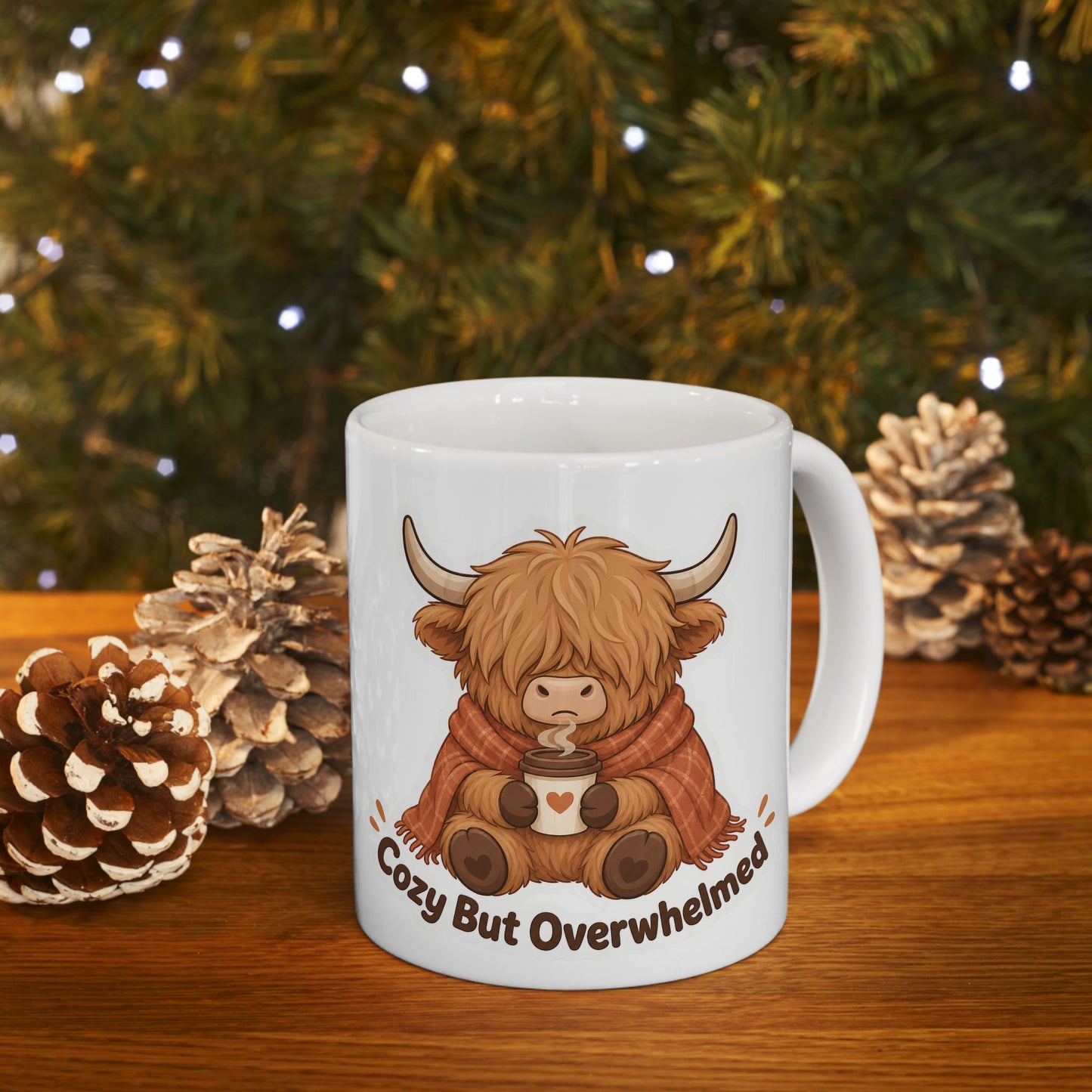 Cozy But Overwhelmed Highland Cow Mug | Ceramic Coffee Tea Cup