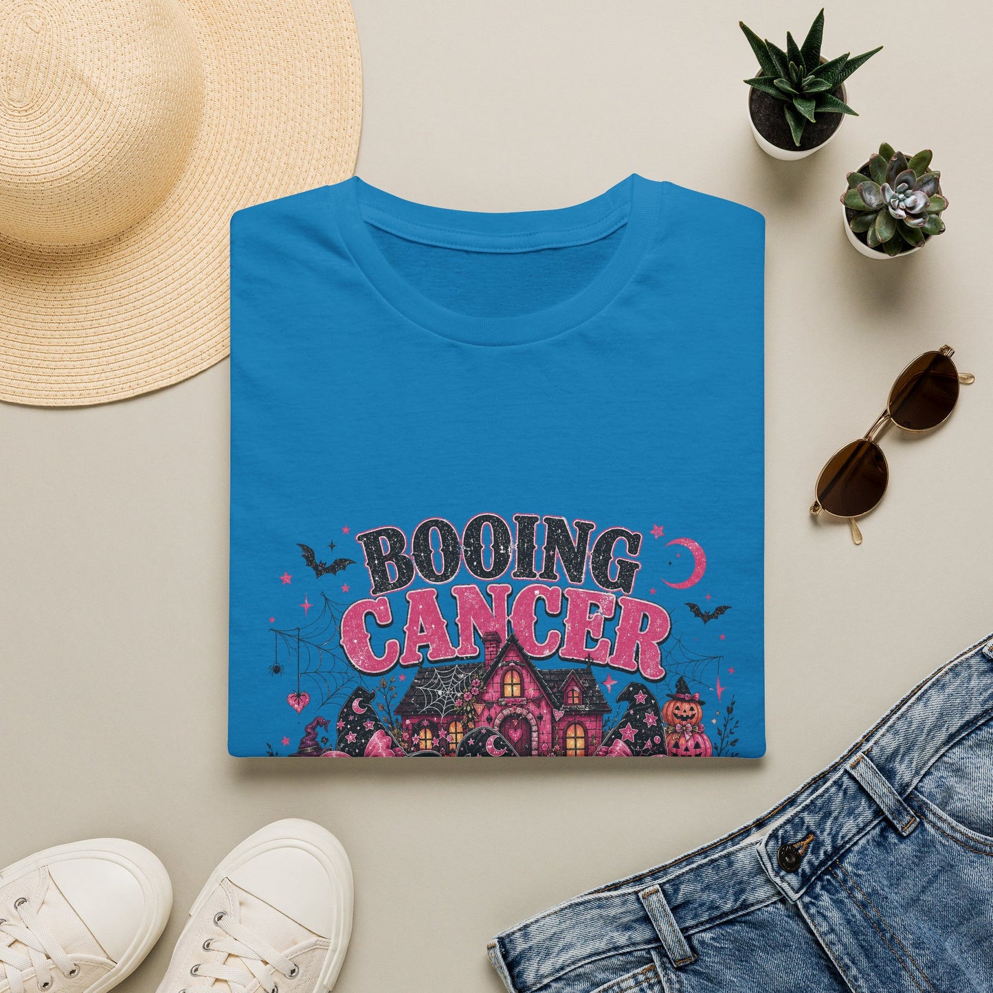 Booing Cancer T-Shirt | Halloween Haunted House, Ghosts, Pink Ribbon Awareness