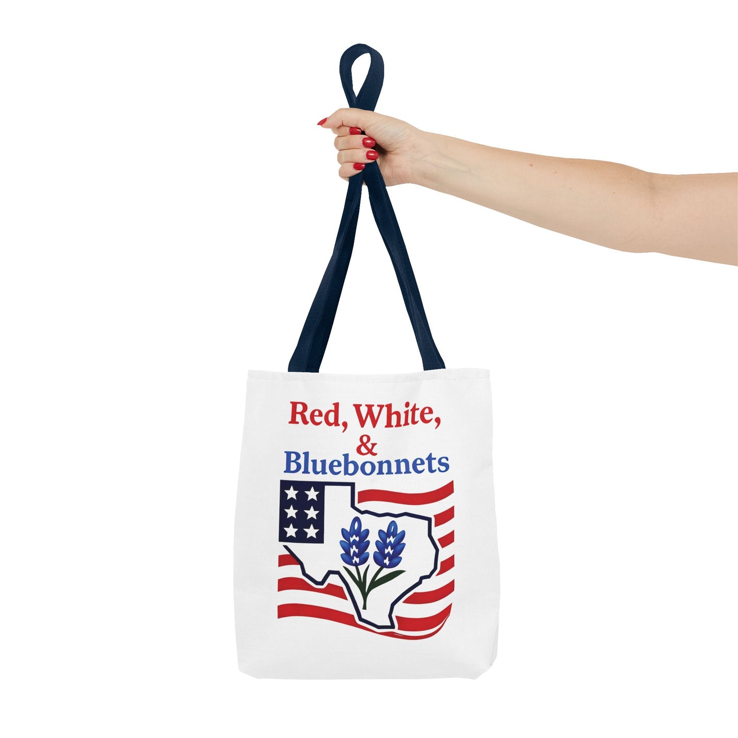 Texas Patriot Tote Bag, Red White and Bluebonnets, Independence Day Accessory, Summer Travel Bag, Gift for Texans, Stylish Grocery Tote