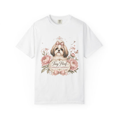 Shih Tzu Floral Portrait T-Shirt | Tiny Floof Illustration, Pink Roses