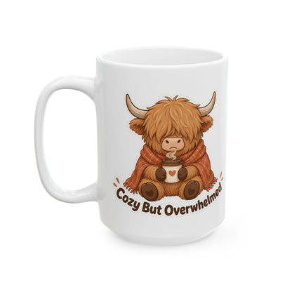 Cozy But Overwhelmed Highland Cow Mug | Ceramic Coffee Tea Cup
