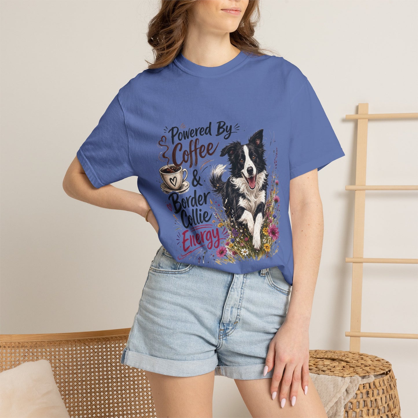 Powered by Coffee & Border Collie Energy T-Shirt | Border Collie Dog Tee