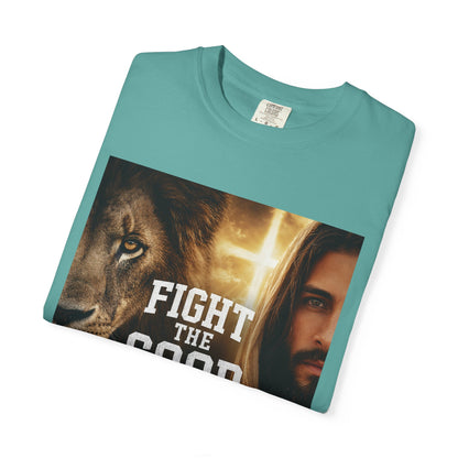 Fight the Good Fight T-shirt | Jesus and Lion Faith Graphic