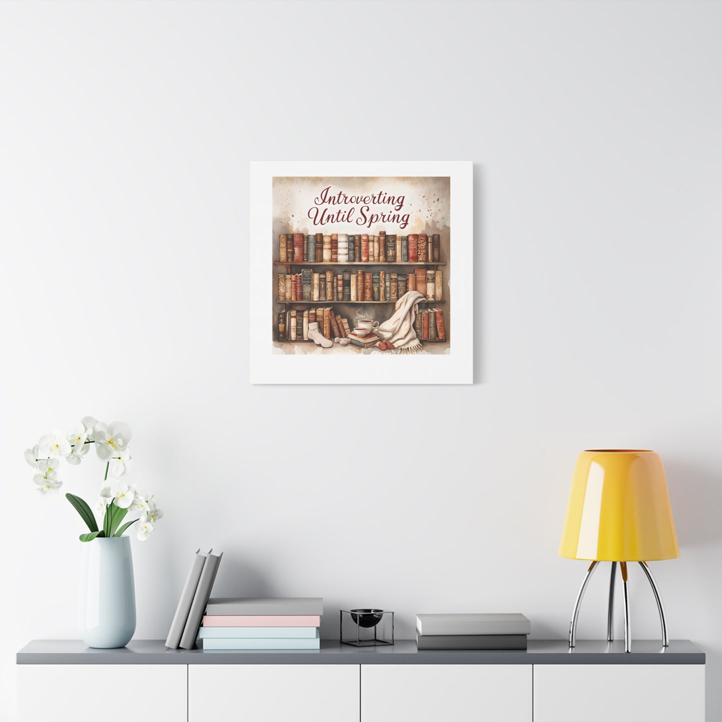 Cozy Wall Art, Introverting Until Spring Quote, Home Decor, Book Lover Gift, Spring Decor, Library Aesthetic