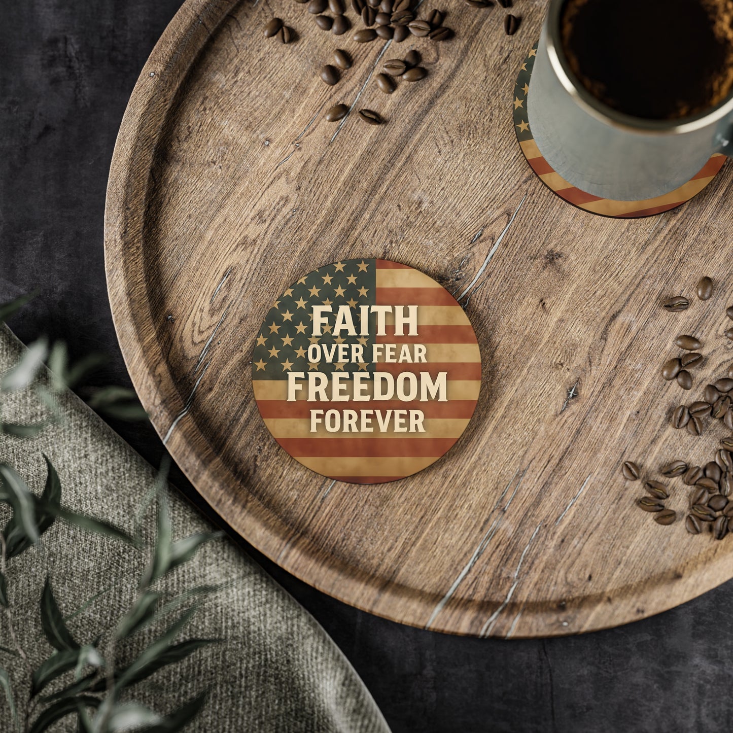Patriotic Coasters with Inspirational Quotes | Faith Over Fear | Perfect for Home Decor, Gifts, Holidays, USA Celebrations, Barbecues