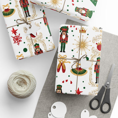 Nutcracker Pattern Wrapping Paper | Christmas Holiday Gift Wrap Roll
