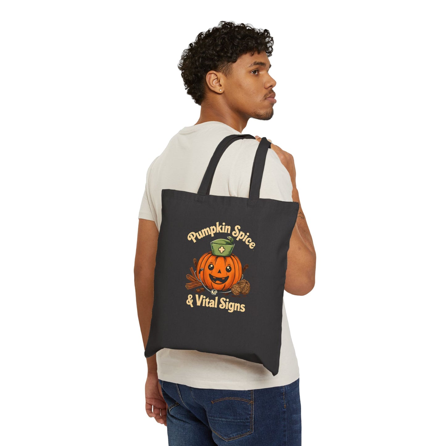 Pumpkin Spice and Vital Signs Tote Bag, Halloween Gift, Fall Accessory, Eco-Friendly Shopping Bag, Personalized Canvas Bag, Nurses Tote