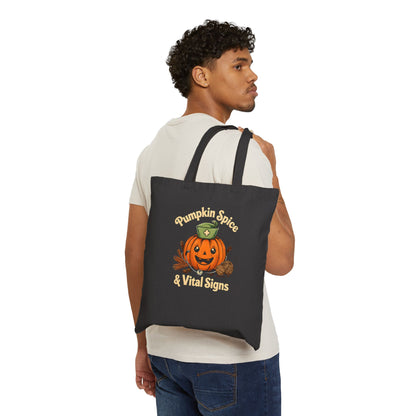 Pumpkin Spice and Vital Signs Tote Bag, Halloween Gift, Fall Accessory, Eco-Friendly Shopping Bag, Personalized Canvas Bag, Nurses Tote