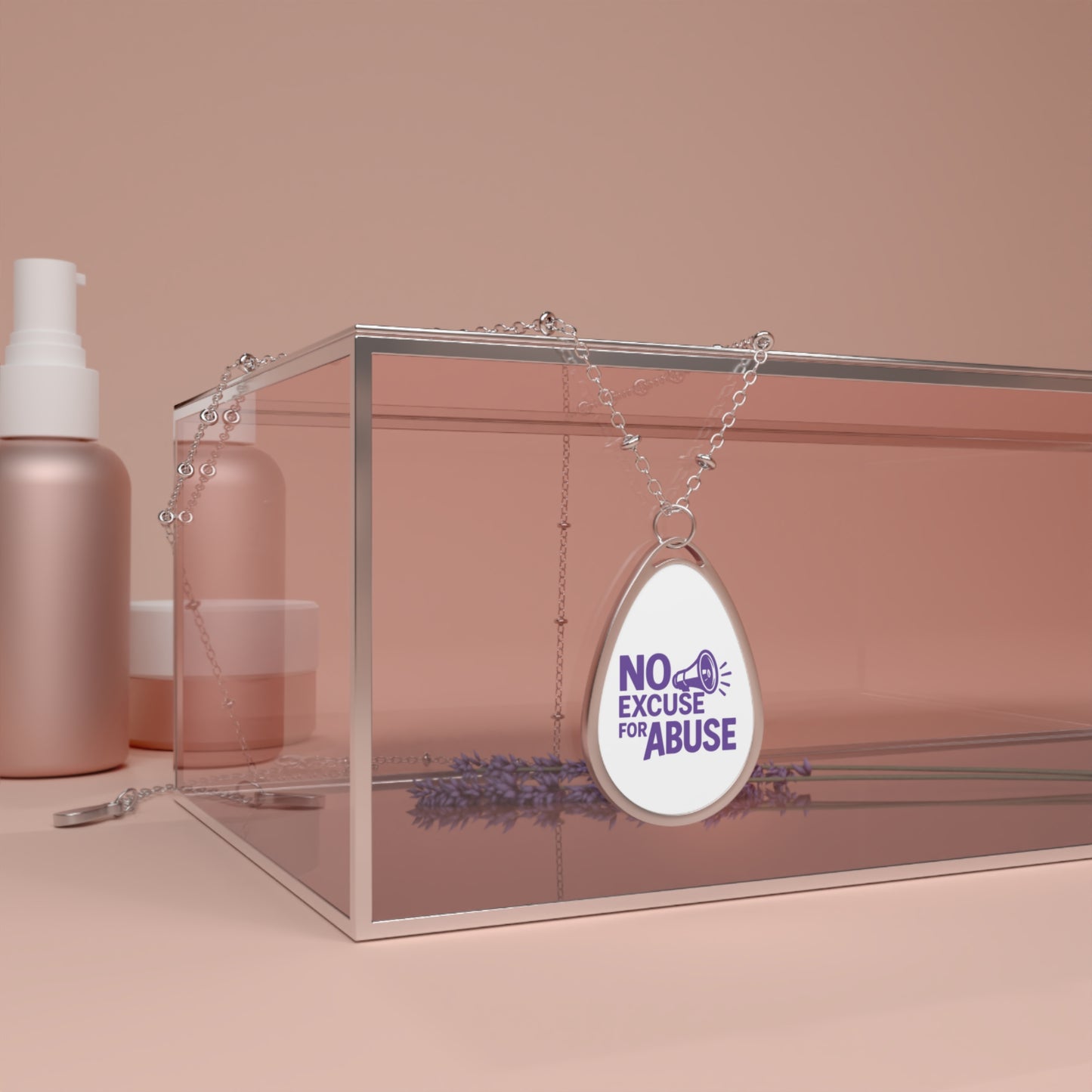 No Excuse For Abuse oval necklace | teardrop pendant awareness jewelry