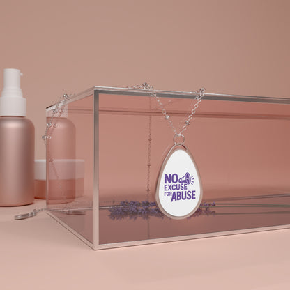 No Excuse For Abuse oval necklace | teardrop pendant awareness jewelry