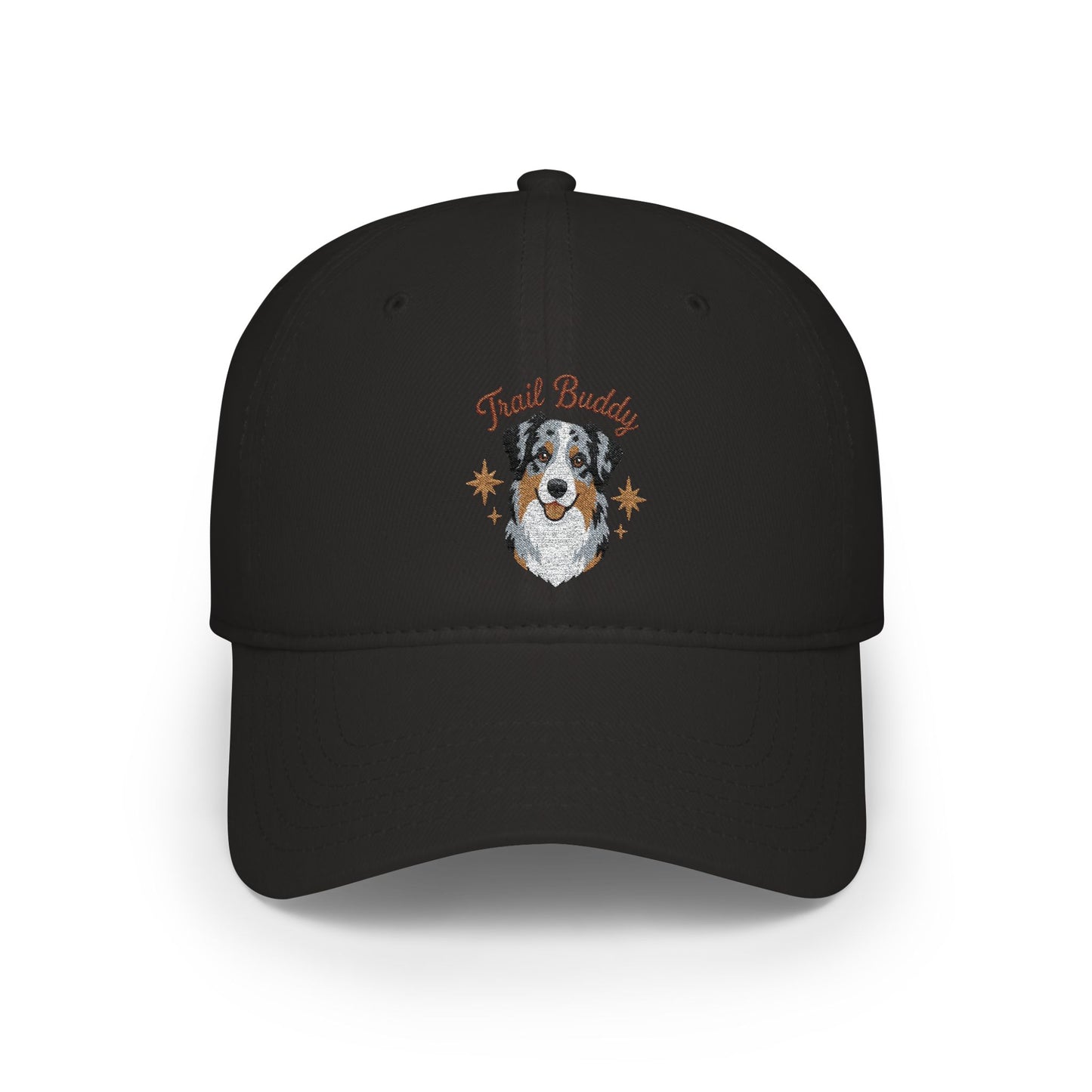 Australian Shepherd Illustration Low Profile Cap | Dog Portrait, Embroidered Paw Accents