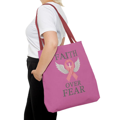 Faith Over Fear Tote Bag - Inspirational, Pink Ribbon, Breast Cancer Awareness, Motivational Gift, Everyday Use