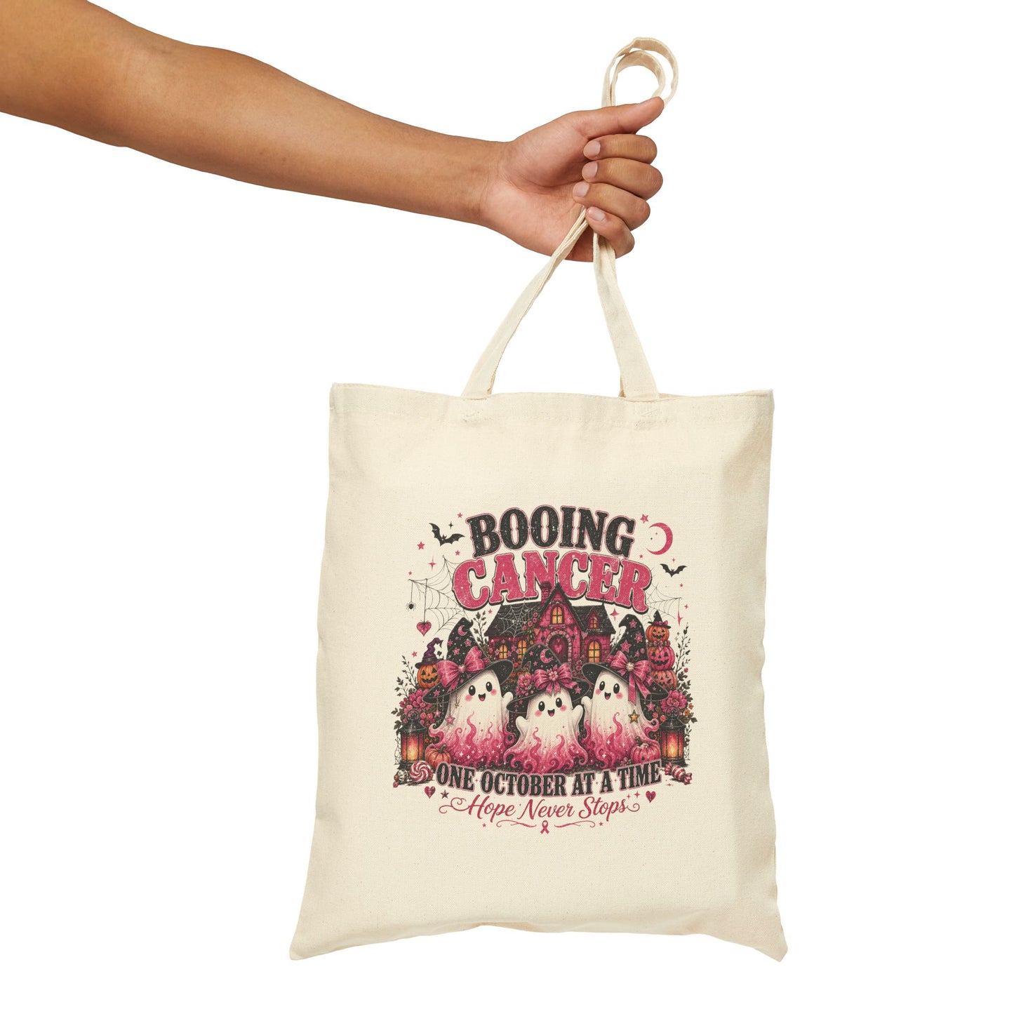 Booing Cancer Tote Bag | Halloween Ghosts, October Awareness