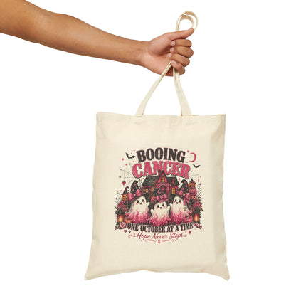 Booing Cancer Tote Bag | Halloween Ghosts, October Awareness
