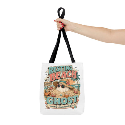 Resting Beach Ghost Tote Bag | Halloween Beach Ghost Illustration