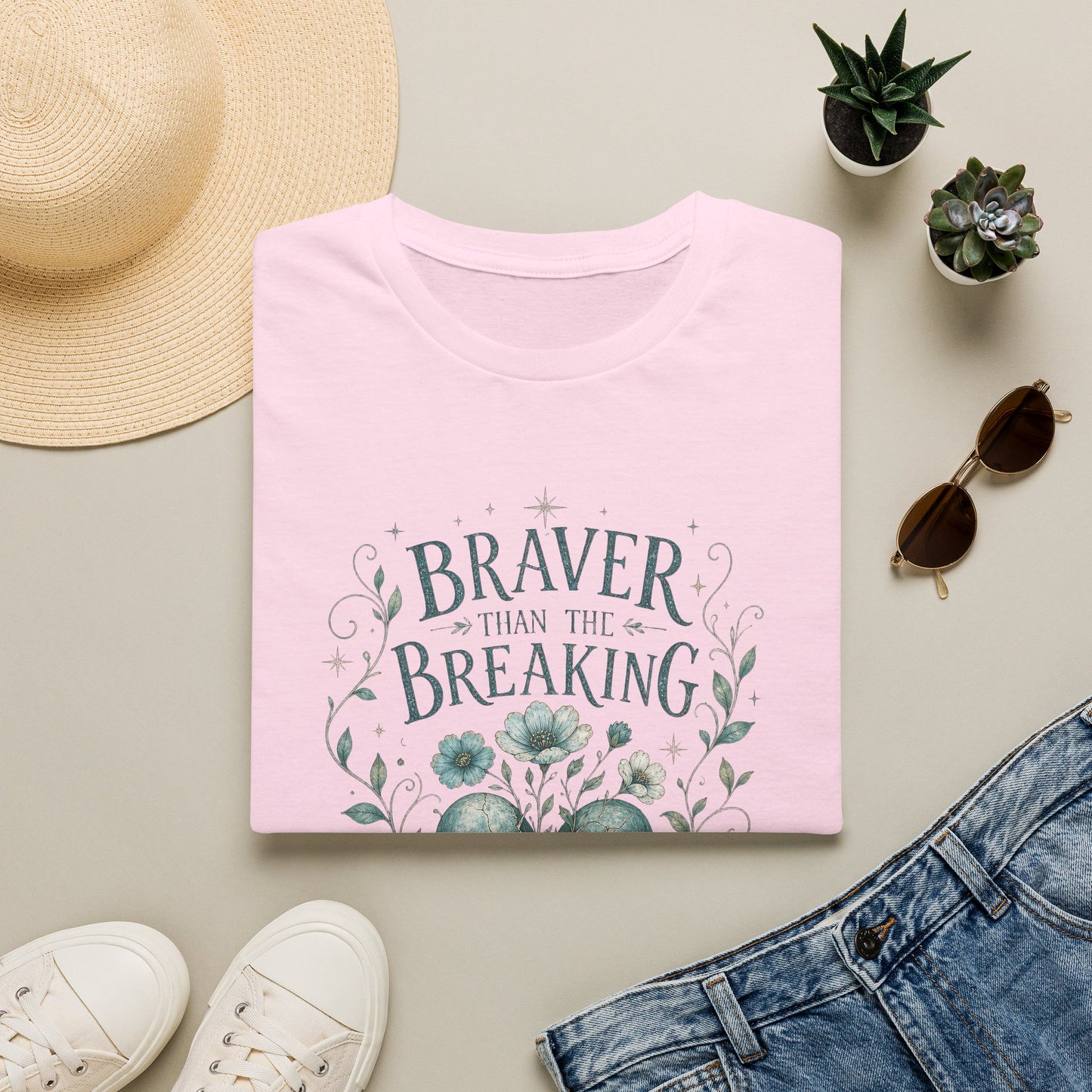 Braver Than The Breaking T-Shirt | Heart Floral Courage Typography