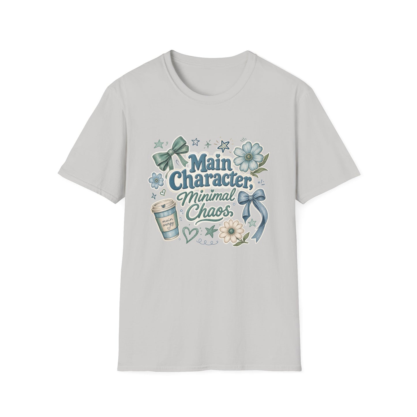 Main Character Minimal Chaos T-Shirt | Floral Bows Stars Design