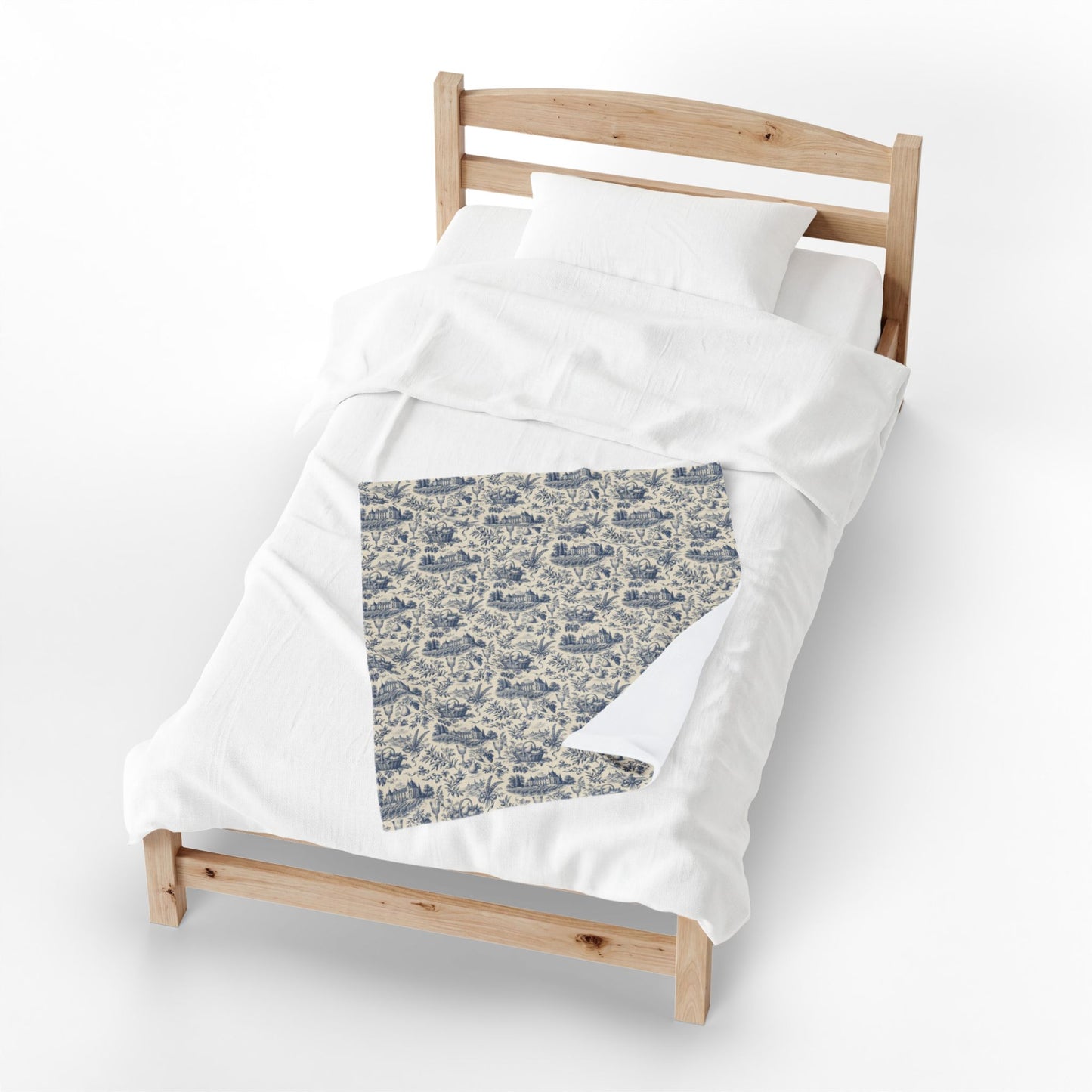 French Harvest Toile Landscape Velveteen Plush Blanket | Vintage Cottage Pattern