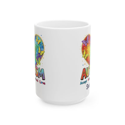 Autism Awareness Rainbow Heart Mug | Ceramic Coffee Cup
