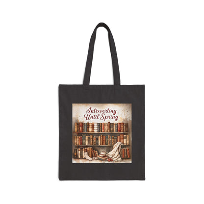 Literary Tote Bag - "Introverting Until Spring", Perfect for Book Lovers, Gift for Readers, Library Carryall, Bookish Eco-Friendly Bag