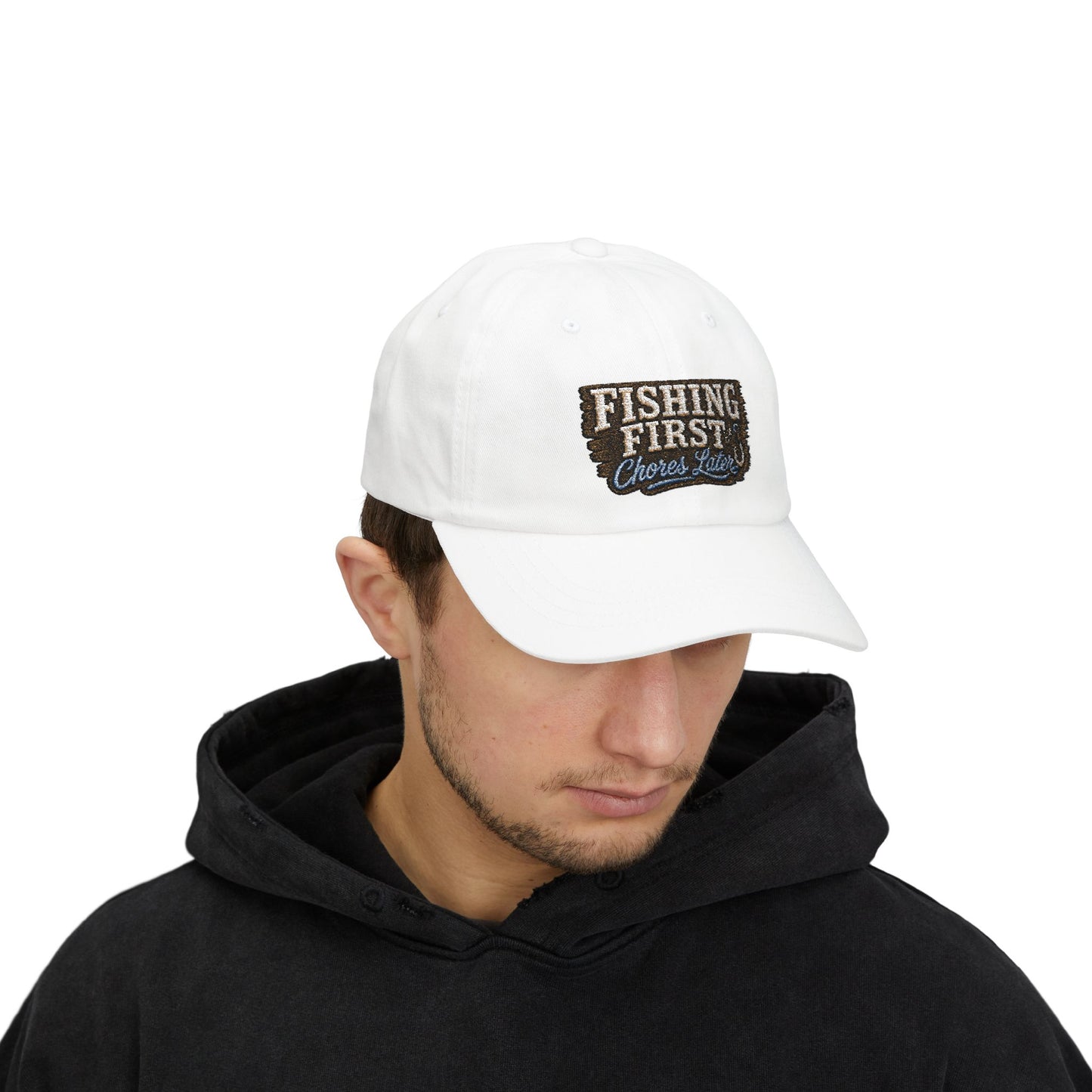 Fishing First Chores Later Dad Cap | Embroidered Fishing Hat