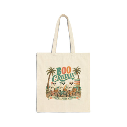 Boo Cruisin' ghost beach scene Tote | Halloween coastal spooky palm trees
