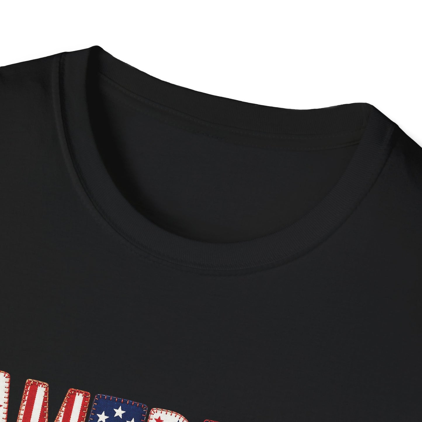 American Flag Patchwork Style Letters T-Shirt | Patriotic Fourth of July Tee