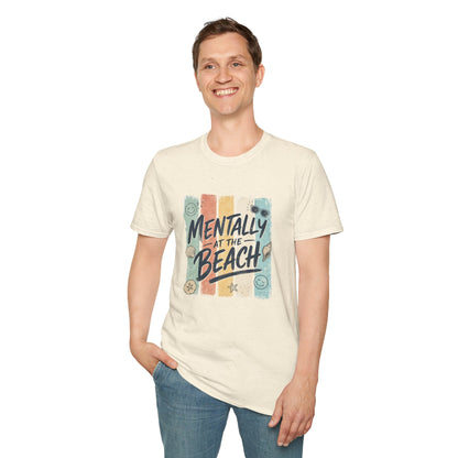 Mentally at the Beach T-Shirt | Retro Stripes, Sunglasses & Seashells