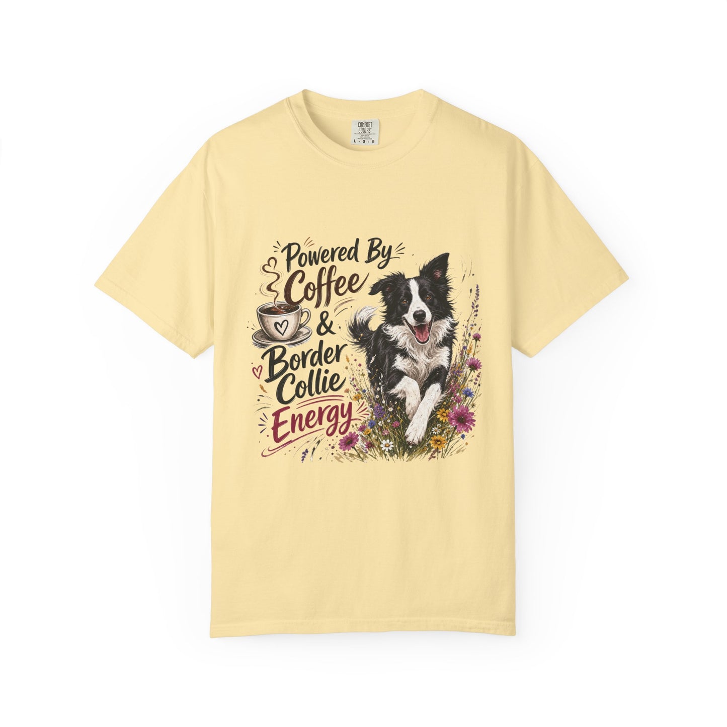 Powered by Coffee & Border Collie Energy T-Shirt | Border Collie Dog Tee