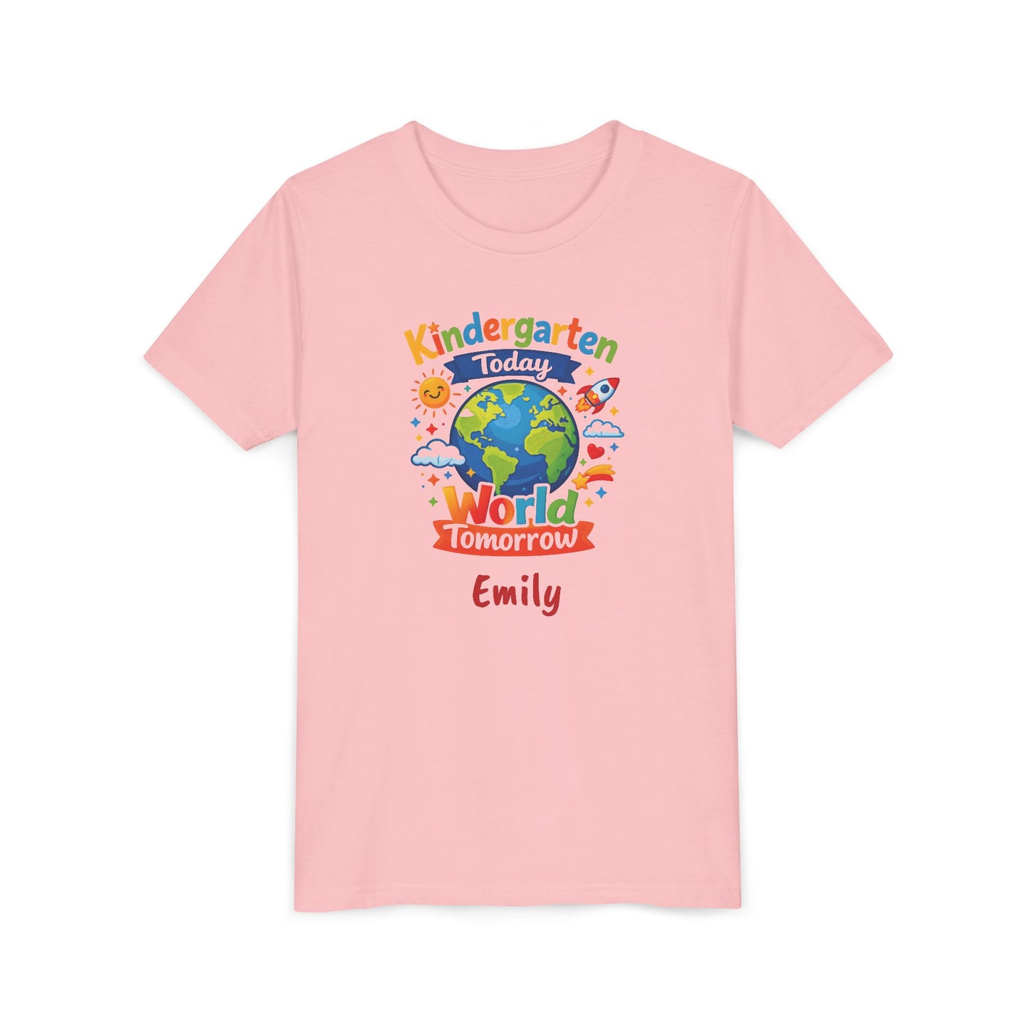 Kindergarten Today World Tomorrow Youth Tee | Personalized Kids Back to School Shirt