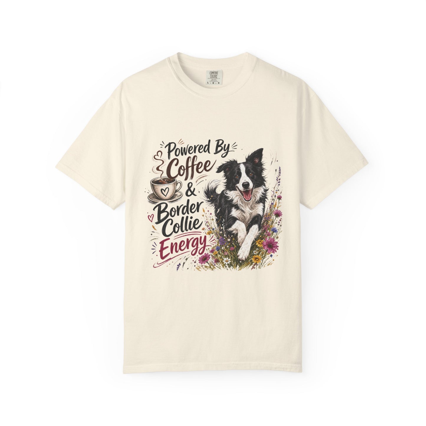 Powered by Coffee & Border Collie Energy T-Shirt | Border Collie Dog Tee