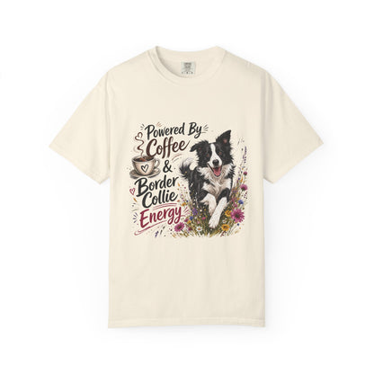 Powered by Coffee & Border Collie Energy T-Shirt | Border Collie Dog Tee