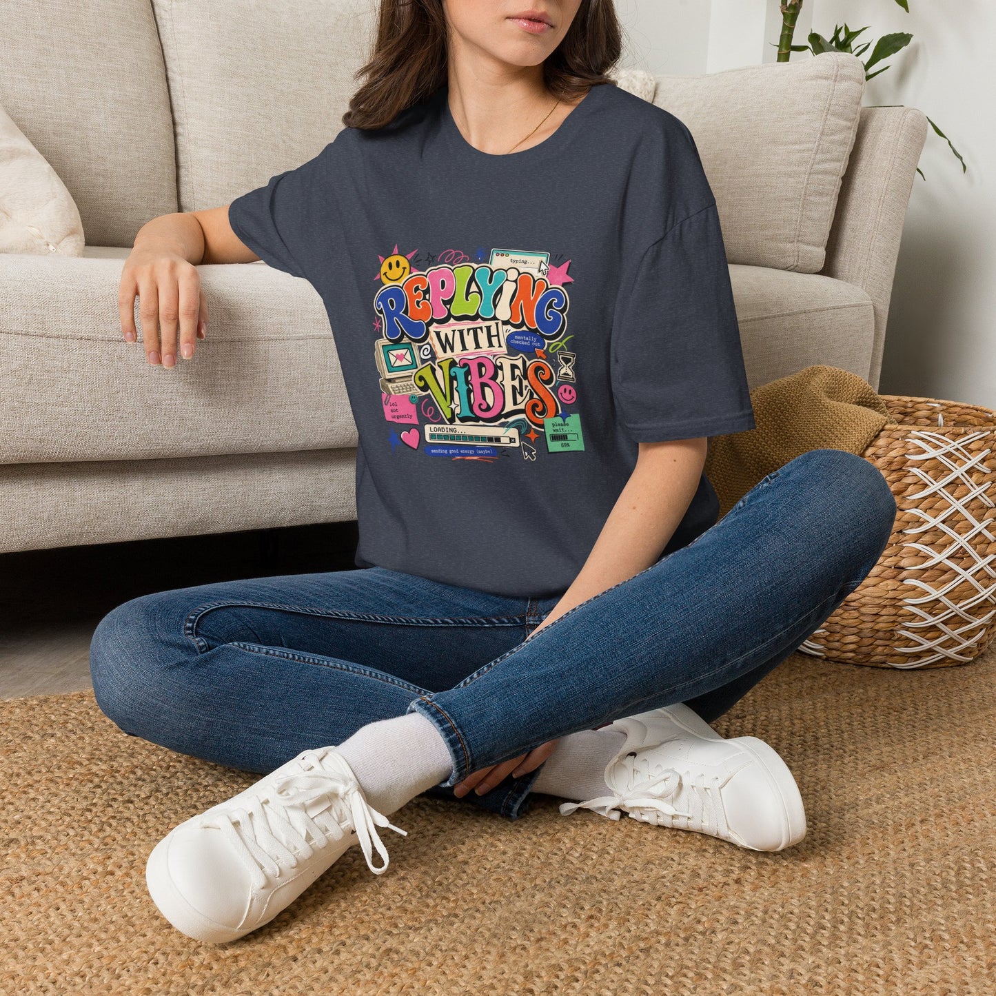 Replying With Vibes T-Shirt | Retro Colorful Typography, 90s Aesthetic