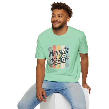 Mentally at the Beach T-Shirt | Retro Stripes, Sunglasses & Seashells
