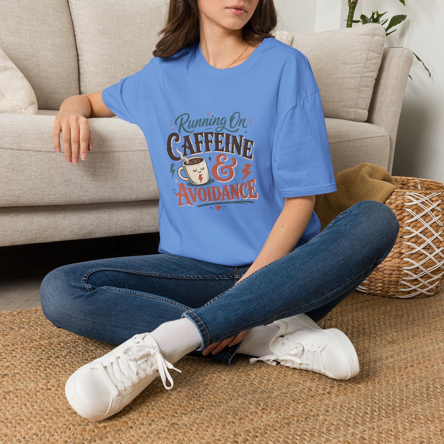 Running On Caffeine & Avoidance T-Shirt | Funny Coffee Quote Tee