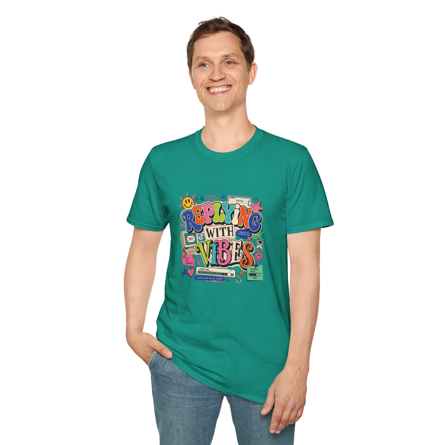 Replying With Vibes T-Shirt | Retro Colorful Typography, 90s Aesthetic