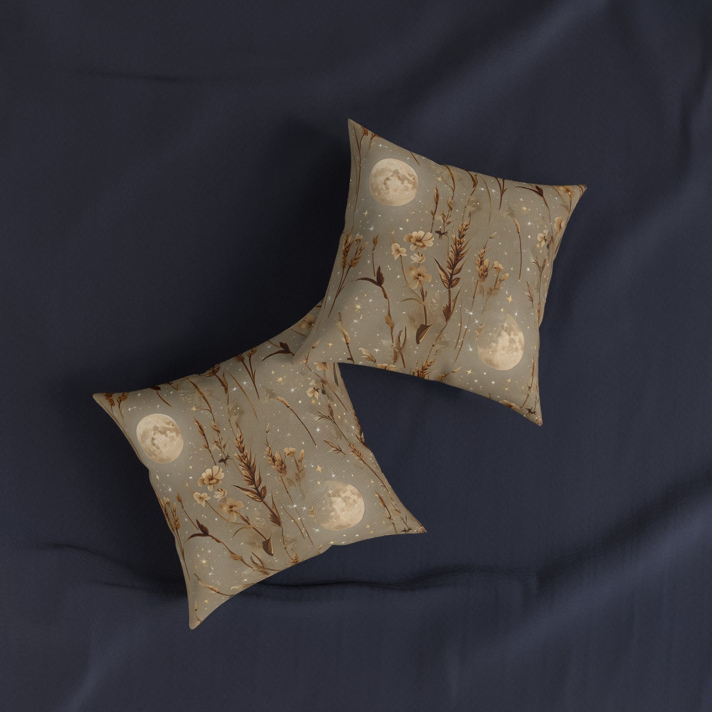 Celestial Floral Square Pillow - Cozy Decor, Moonlight Dreams, Boho Home Accents, Elegant Gift for Her, Bedroom Knickknack, Harvest Moon
