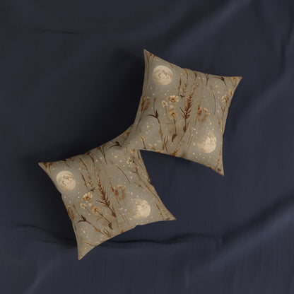 Celestial Floral Square Pillow - Cozy Decor, Moonlight Dreams, Boho Home Accents, Elegant Gift for Her, Bedroom Knickknack, Harvest Moon
