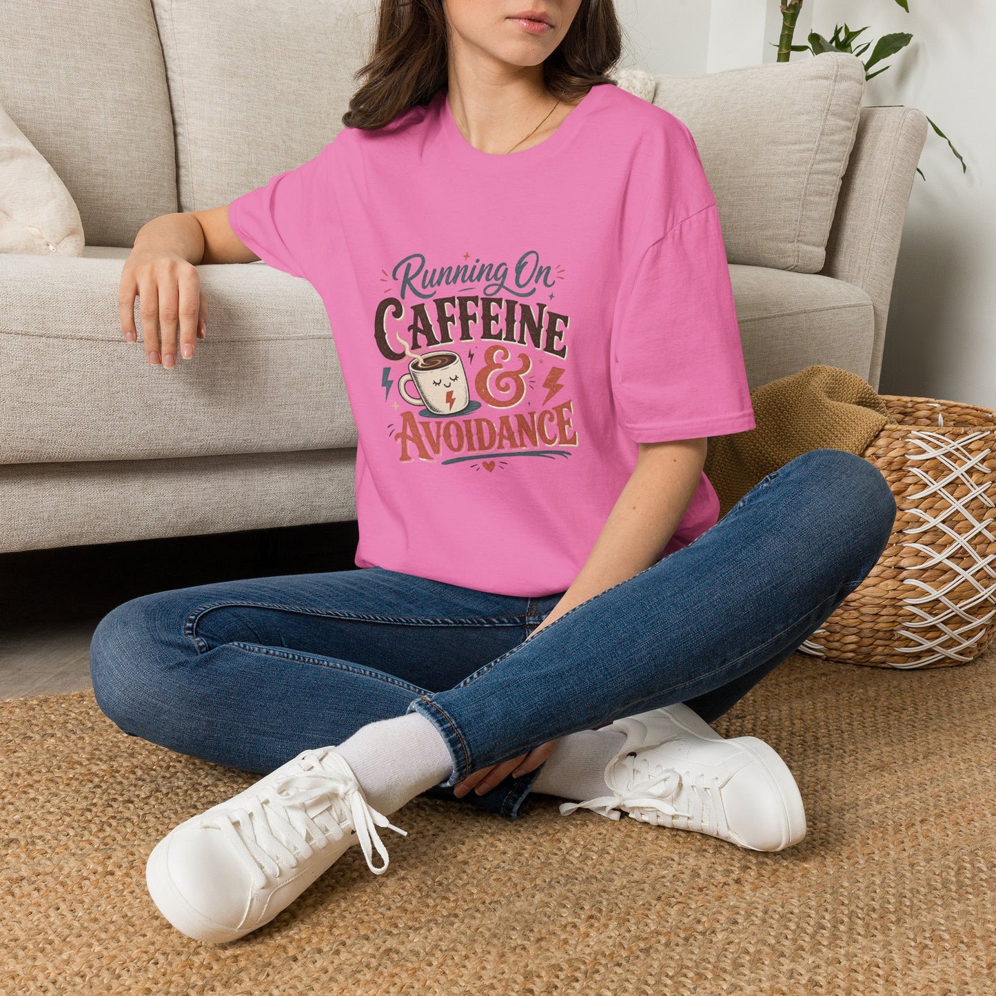 Running On Caffeine & Avoidance T-Shirt | Funny Coffee Quote Tee
