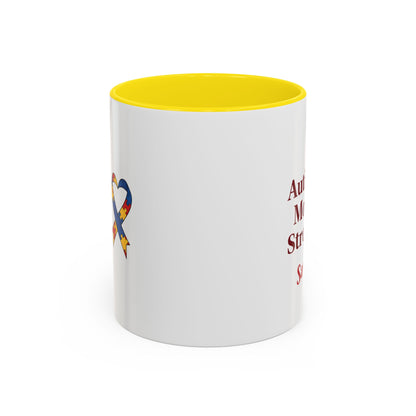 Autism Mom Strong mug | Accent Coffee Mug with Puzzle Ribbon