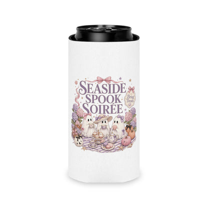 Seaside Spook Soiree Can Cooler | Halloween Ghost Picnic Cooler Sleeve