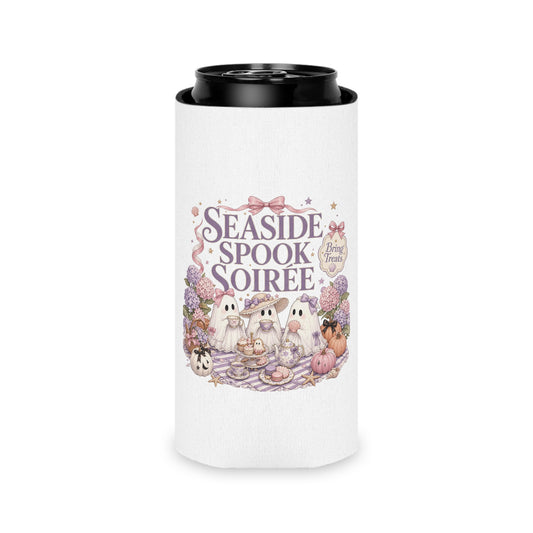 Seaside Spook Soiree Can Cooler | Halloween Ghost Picnic Cooler Sleeve